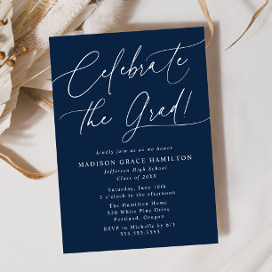 Celebrate the Grad Script Navy Graduation Party Invitation