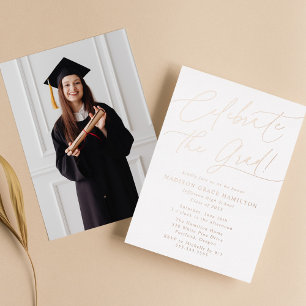 Celebrate the Grad Script Photo Graduation Party Foil Invitation