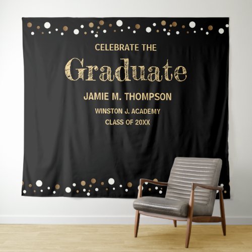 Celebrate the Graduate Custom Name Gold Black Tapestry