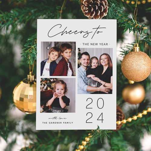 Celebrate the New Year with a Modern 3 Photo Holiday Card