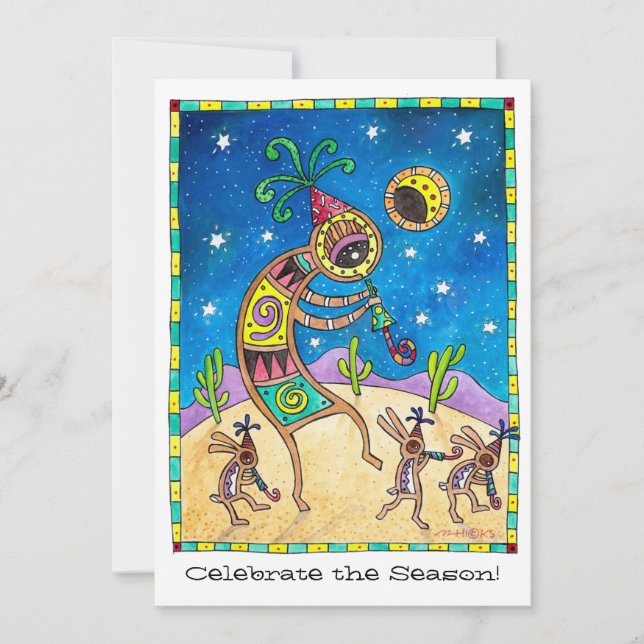 Celebrate the Season Kokopelli Greeting Card (Front)
