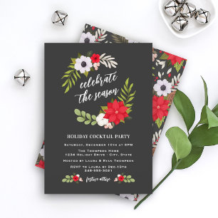 Celebrate the Season Poinsettia Wreath Cocktail Invitation