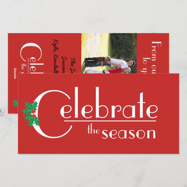Celebrate the Season White on Red flat card (Front/Back)