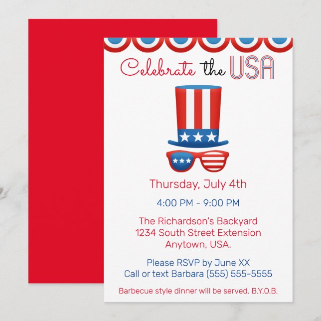 Celebrate the USA 4th of July BBQ Party Invitation (Front/Back)