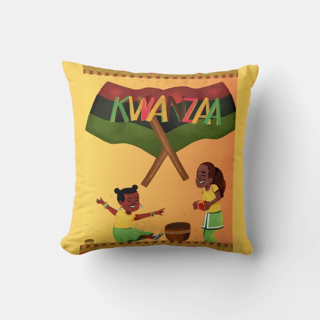 "Celebrate Unity: A Joyful Kwanzaa Gathering" Throw Pillow (Front)