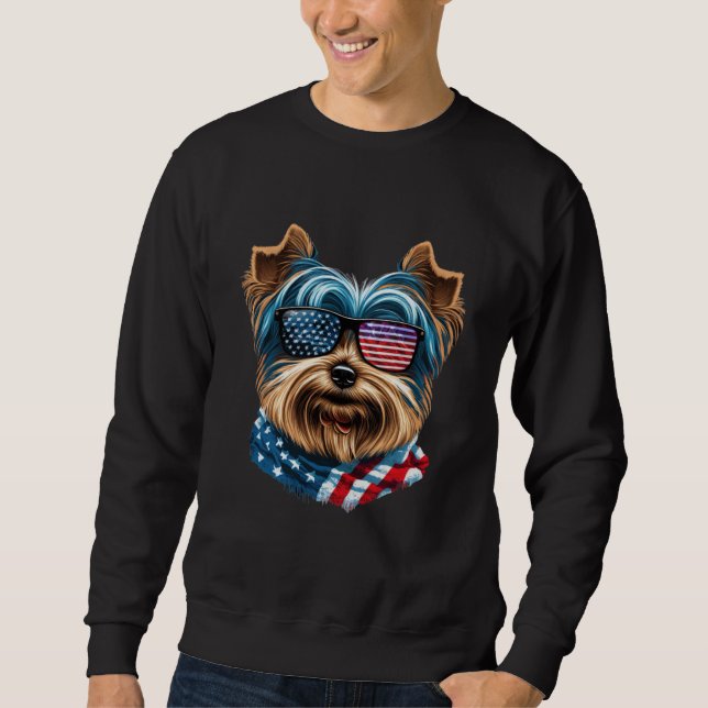 Celebrate USA with a Yorkshire Terrier in Sunglass Sweatshirt (Front)