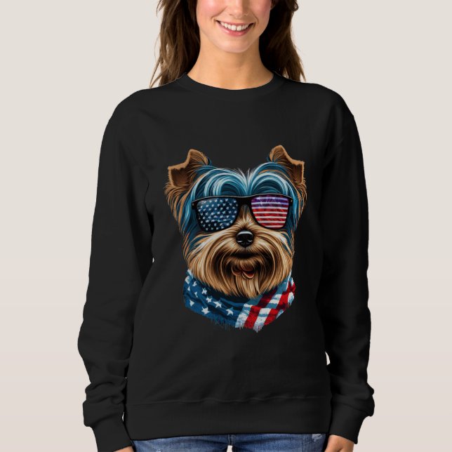Celebrate USA with a Yorkshire Terrier in Sunglass Sweatshirt (Front)