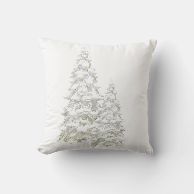 Celebrate Winter Snowy Tree Throw Pillow (Front)