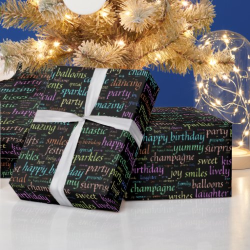 Celebrate with 45 Birthday Wishes in a Word Cloud Wrapping Paper