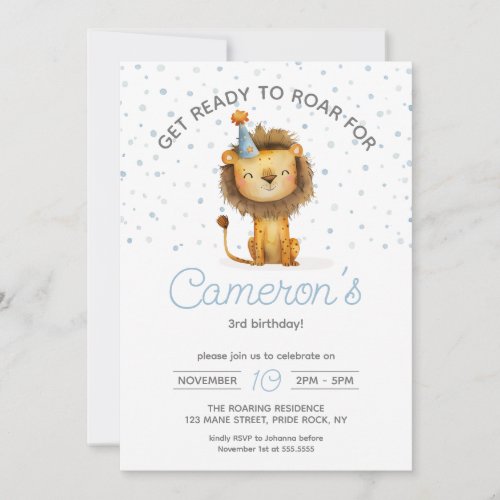 Celebrate with a Roar Boys Lion Birthday Invitation