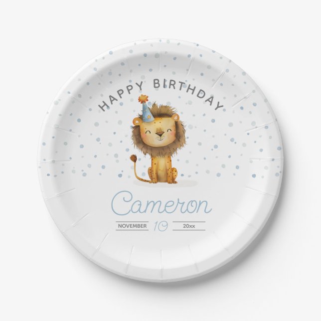 Celebrate with a Roar! Boy's Lion Birthday Paper Plates (Front)
