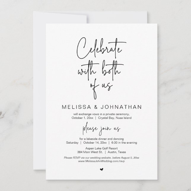 Celebrate with both of us, Wedding Elopement Party Invitation (Front)