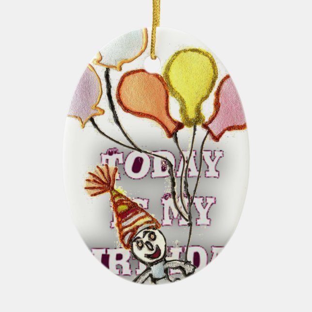 Celebrate with Our Playful Birthday Greeting Happy Ceramic Ornament (Front)