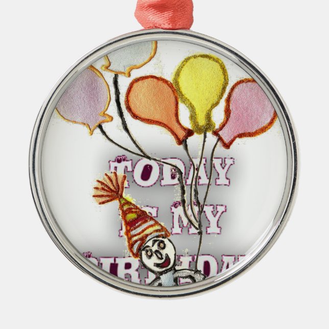 Celebrate with Our Playful Birthday Greeting Happy Metal Ornament (Front)