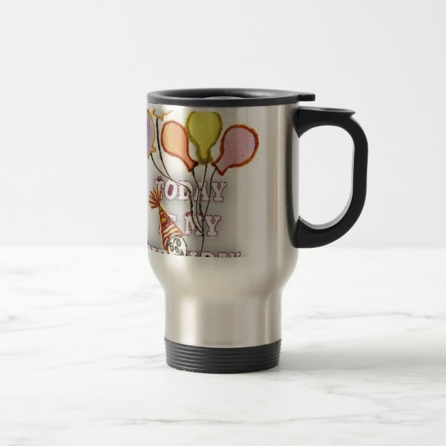 Celebrate with Our Playful Birthday Greeting Happy Travel Mug (Right)