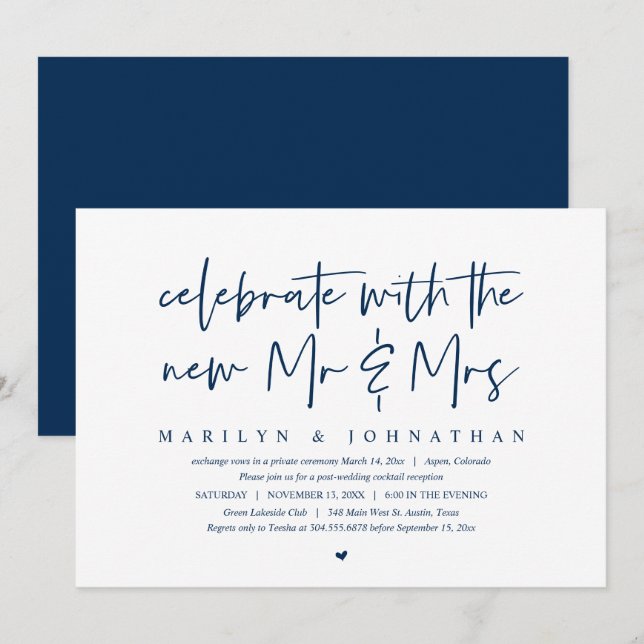 Celebrate with the new Mr and Mrs, Elopement Invit Invitation (Front/Back)
