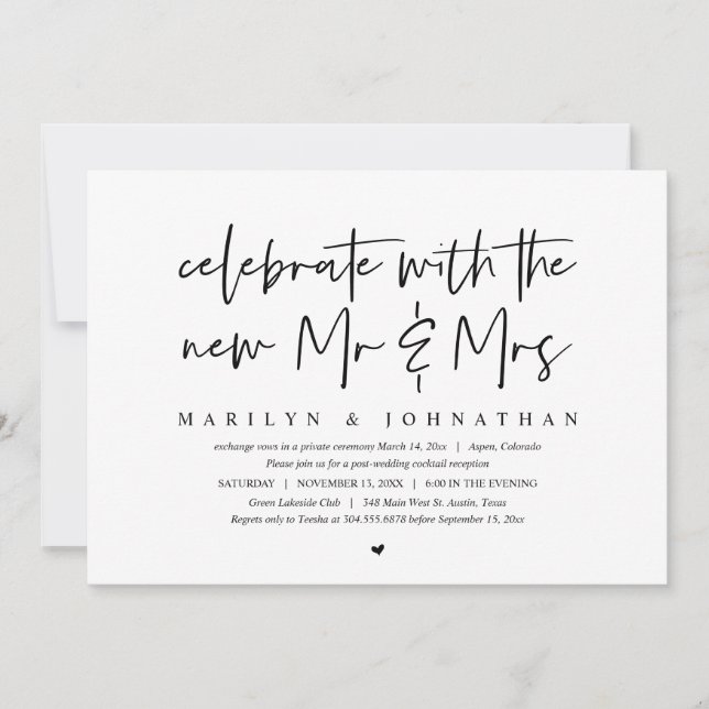 Celebrate with the new Mr and Mrs, Elopement Invitation (Front)