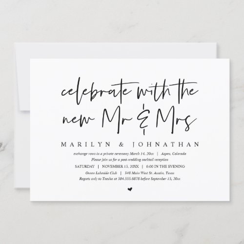 Celebrate with the new Mr and Mrs Elopement Invitation
