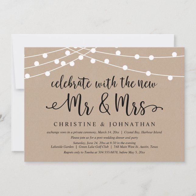 Celebrate with the new Mr & Mrs, Wedding Elopement Invitation (Front)
