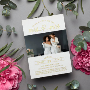 Celebrate With The New Mrs & Mrs Photo Foil Invitation
