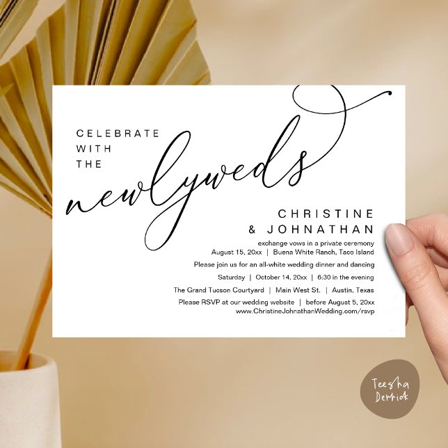 Celebrate with the Newlyweds, Romantic Wedding Invitation (Celebrate with the Newlyweds, Modern Romantic Wedding Dinner Party Invitation Card PDF White Black)