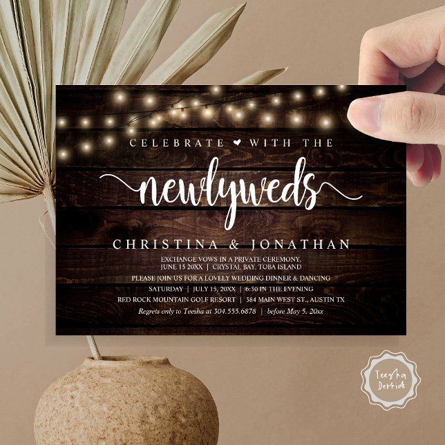 Celebrate With The Newlyweds Rustic Wedding Dinner Invitation (Celebrate With The Newlyweds Rustic Wedding Dinner Invitation card, pdf, in cottage dark wood)