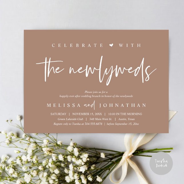 Celebrate with the newlyweds, Wedding Brunch Invitation (Celebrate with the Newlyweds, Wedding Brunch Invitation Card, PDF, in modern neutral taupe brown)