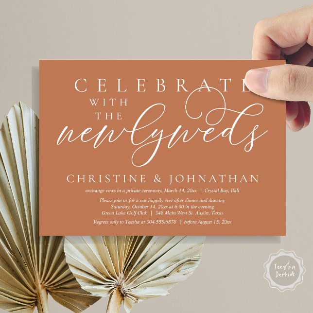 Celebrate with the newlyweds, Wedding Dinner  Invitation (Celebrate with the newlyweds, Wedding Dinner Invitation Card, PDF, Modern Romantic in Copper Brown)