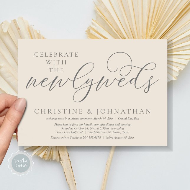 Celebrate with the newlyweds, Wedding Dinner  Invitation (Celebrate with the newlyweds, Wedding Dinner Invitation Card, PDF, Modern Romantic in Cream Grey)
