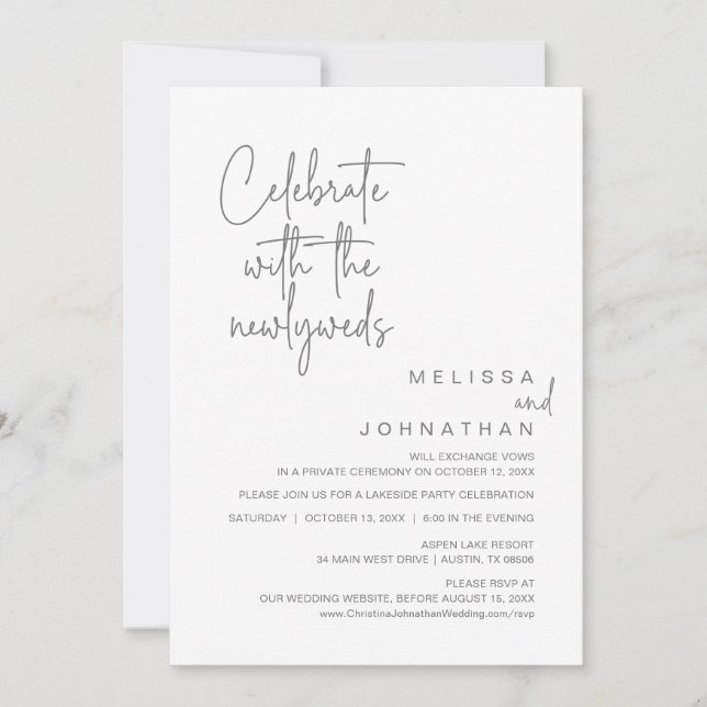 Celebrate With The Newlyweds, Wedding Elopement In Invitation (Front)