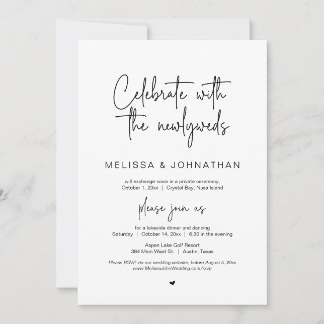 Celebrate with the newlyweds, Wedding Elopement Invitation (Front)