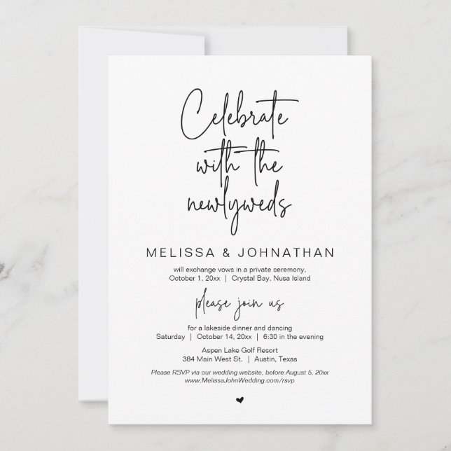 Celebrate with the newlyweds, Wedding Elopement Invitation (Front)