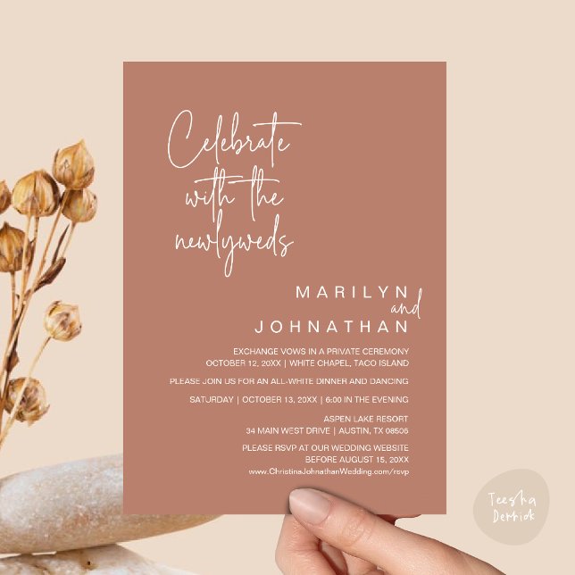 Celebrate With The Newlyweds, Wedding Elopement Invitation (Celebrate With The Newlyweds, Wedding Invitation Card PDF Dinner Party Lunch Brunch Terracotta Brown)