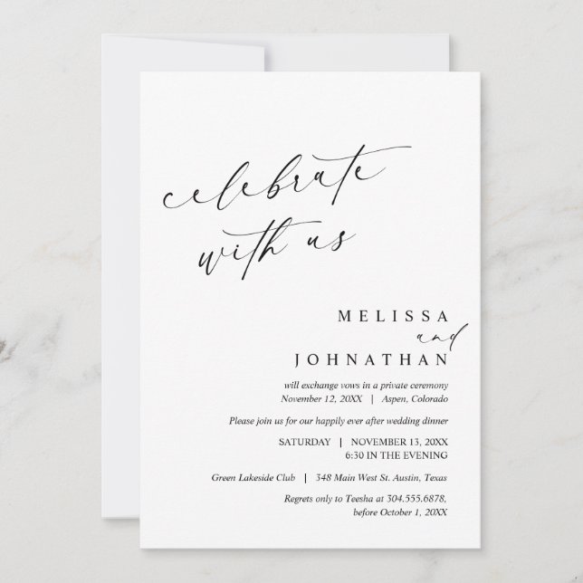 Celebrate with the newlyweds, Wedding Elopement Invitation (Front)