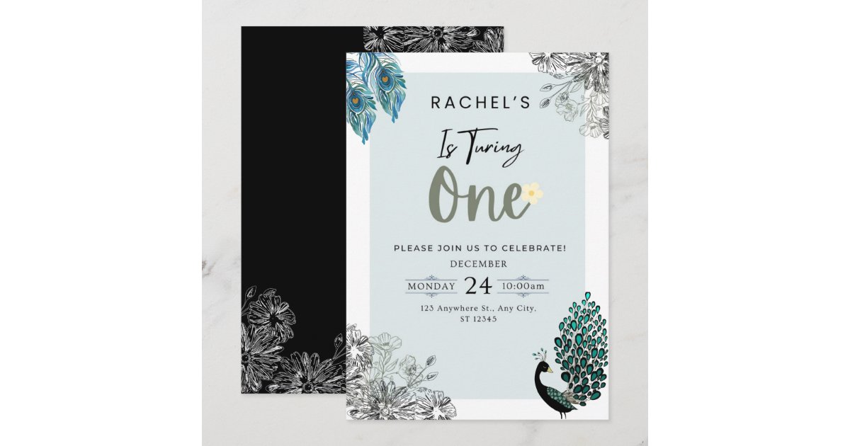 Asn Rda Invitation Celebrate With Us 1st birthday flower and Peacock Invitation | Zazzle