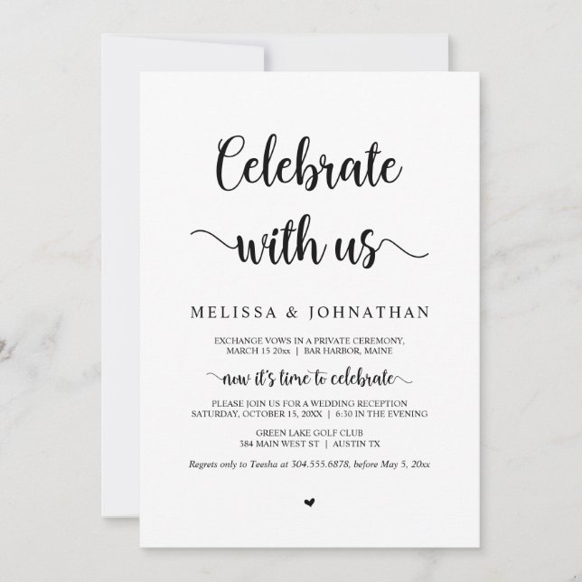 Celebrate with us, Black font, Wedding Elopement I Invitation (Front)