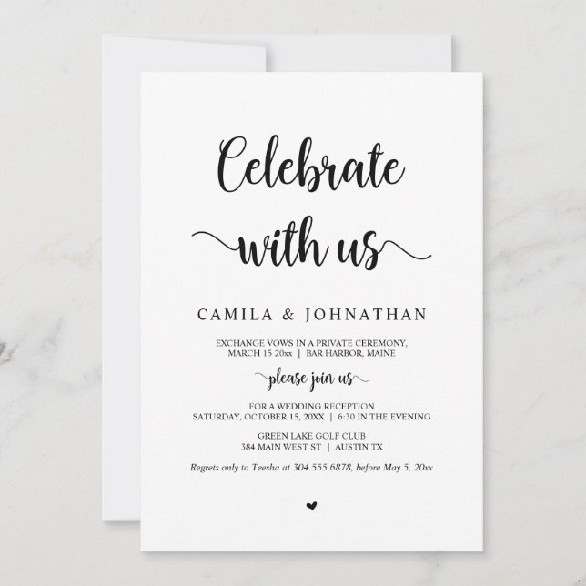 Celebrate with us, Black font, Wedding Elopement Invitation (Front)