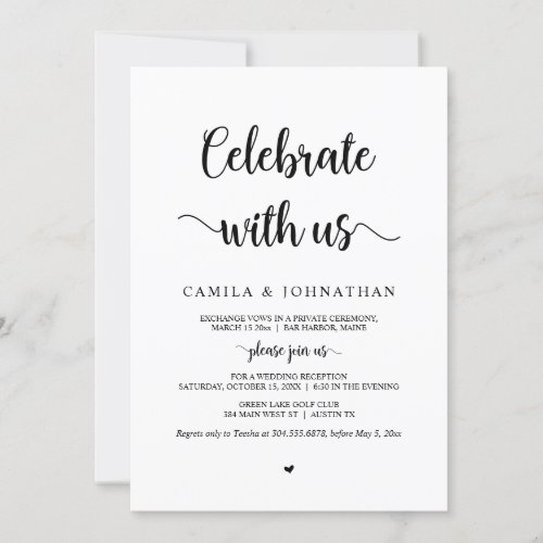 Celebrate with us Black font Wedding Elopement Invitation