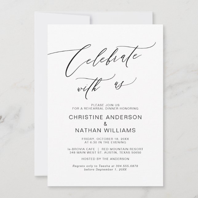 Celebrate with us, Black, Wedding Rehearsal Dinner Invitation (Front)