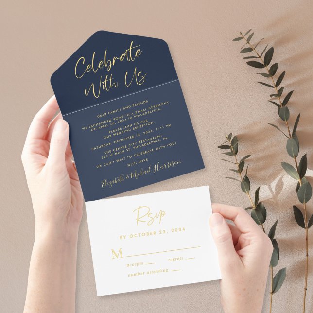 Celebrate With Us Blue Wedding Reception All In One Invitation (Creator Uploaded)