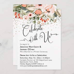 Celebrate with Us Blush Floral Faux Gold Confetti Invitation