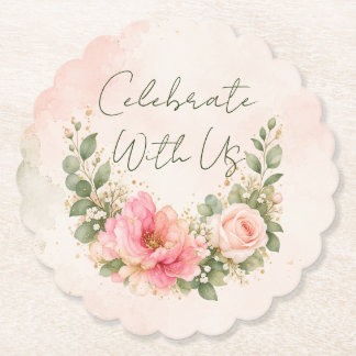 Celebrate With Us Blush Pink Floral WPaper Coaster