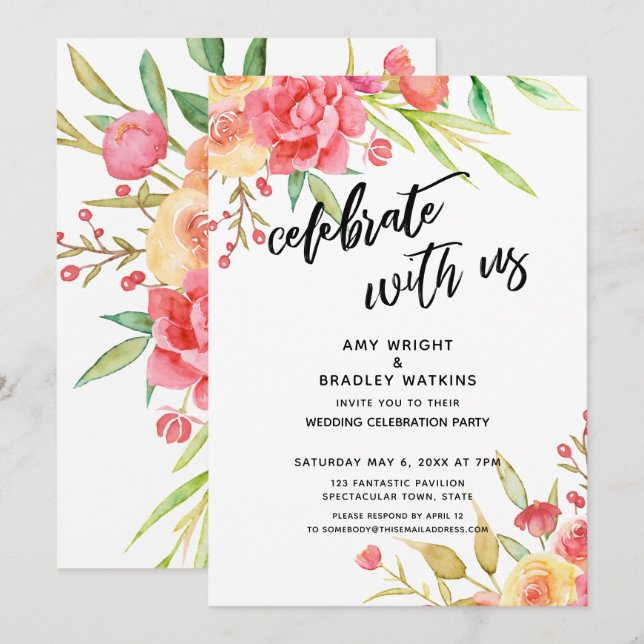 Celebrate with Us Boho Flowers Wedding Reception Invitation (Front/Back)