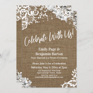Celebrate With Us! Burlap Lace Floral Lights Party Invitation