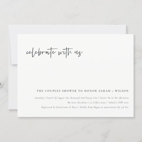 Celebrate With Us Calligraphy Couple Shower Invite