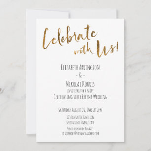 Celebrate With Us! Casual Gold Script Reception Invitation