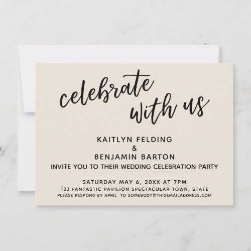 Celebrate with Us Casual Wedding Reception Cream Invitation