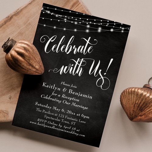 Celebrate with Us Chalkboard String Lights Invitation