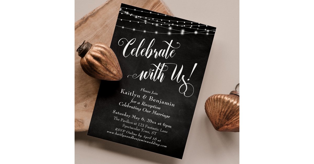 Celebrate with Us! Chalkboard String Lights Invitation | Zazzle