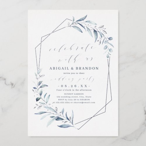 Celebrate With Us Dusty Greenery Rose Gold Party  Foil Invitation